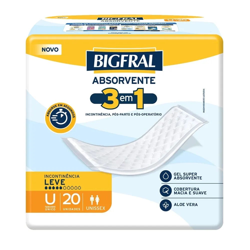 Absorvente Bigfral Com 20 Unidades 3 Em 1 — foto do produto em fundo branco