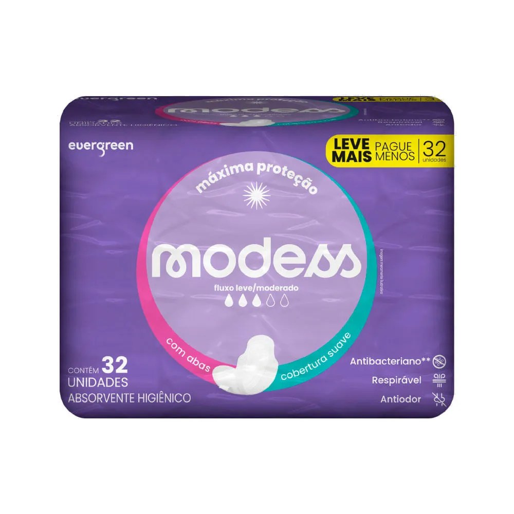 Absorvente Modess Maxima Protecao Com 32 Leve+ Pague- Com Abas Especial — foto do produto em fundo branco