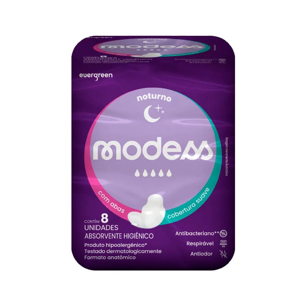 Absorvente Modess Noturno Com 8 Suave Com Abas — foto do produto em fundo branco
