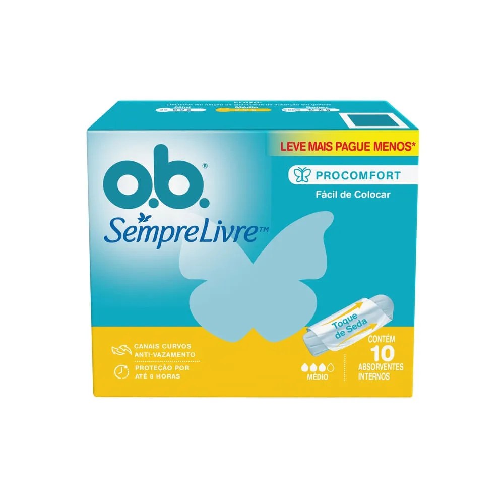 Absorvente O.b. Interno Médio Leve 10 Pague 8 Unidades — foto do produto em fundo branco