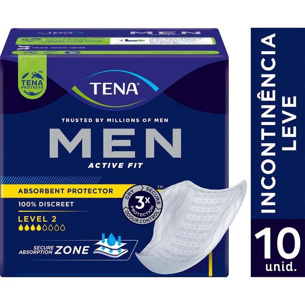 Absorvente Protetor Masculino Tena Men Active Fit 10 Unidades — foto do produto em fundo branco