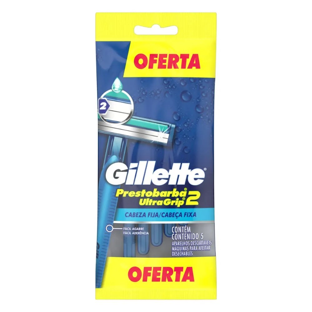 Aparelho Prestobarba Descartavel Com 5 Ultragrip 2 — foto do produto em fundo branco