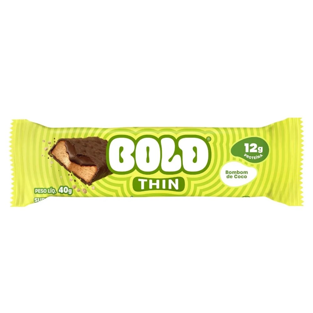 Barra De Proteína Bold Thin Bombom De Coco 40g — foto do produto em fundo branco
