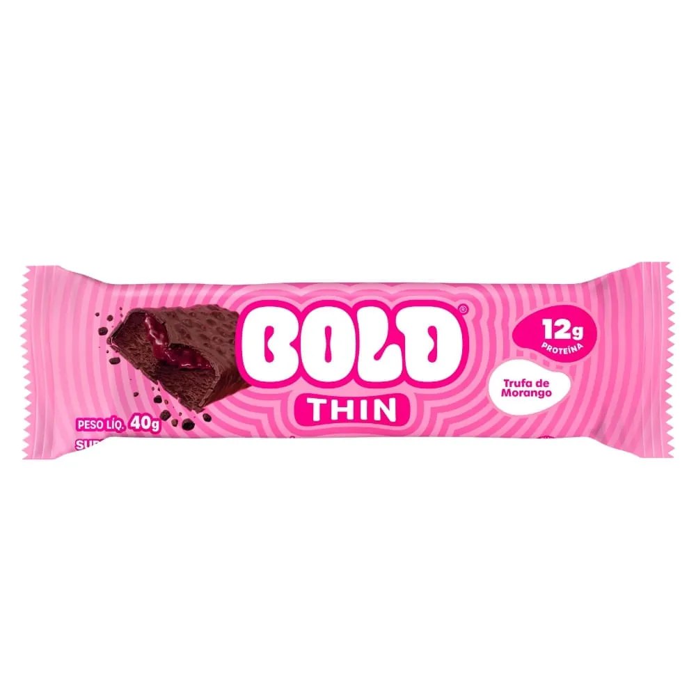 Barra De Proteína Bold Thin Trufa De Morango 40g — foto do produto em fundo branco