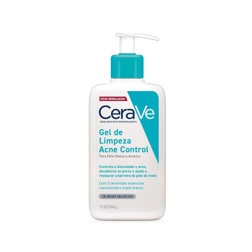 Cerave Gel Para Limpeza Acne Control 340gr Oleosa E Acneica — foto do produto em fundo branco
