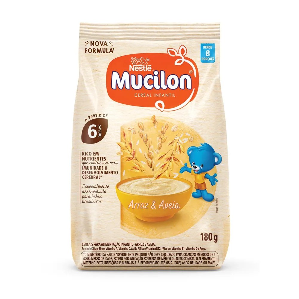 Cereal Infantil Mucilon Arroz E Aveia 180g — foto do produto em fundo branco