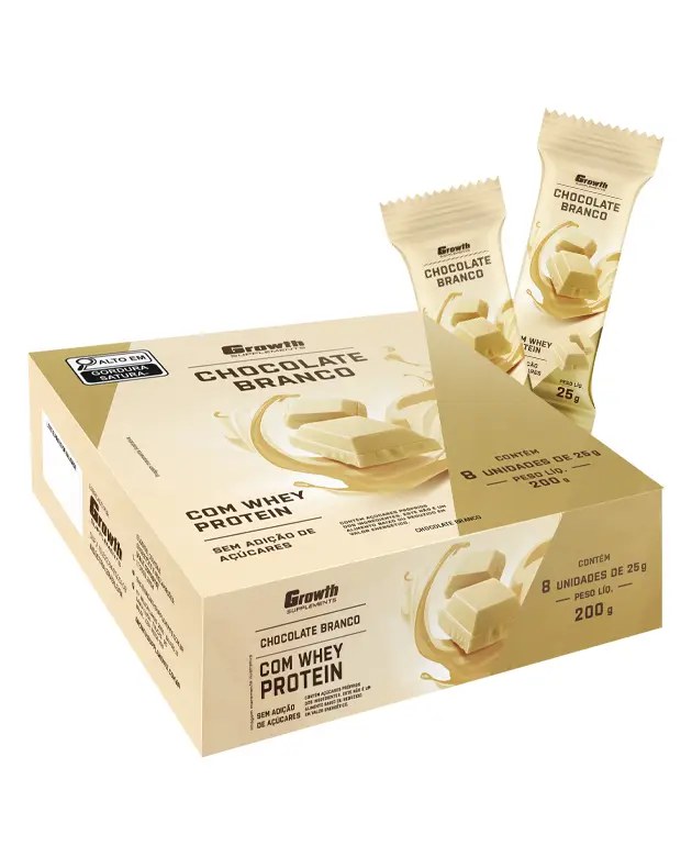 Chocolate Branco com Whey Protein Caixa com 8Un — foto do produto em fundo branco