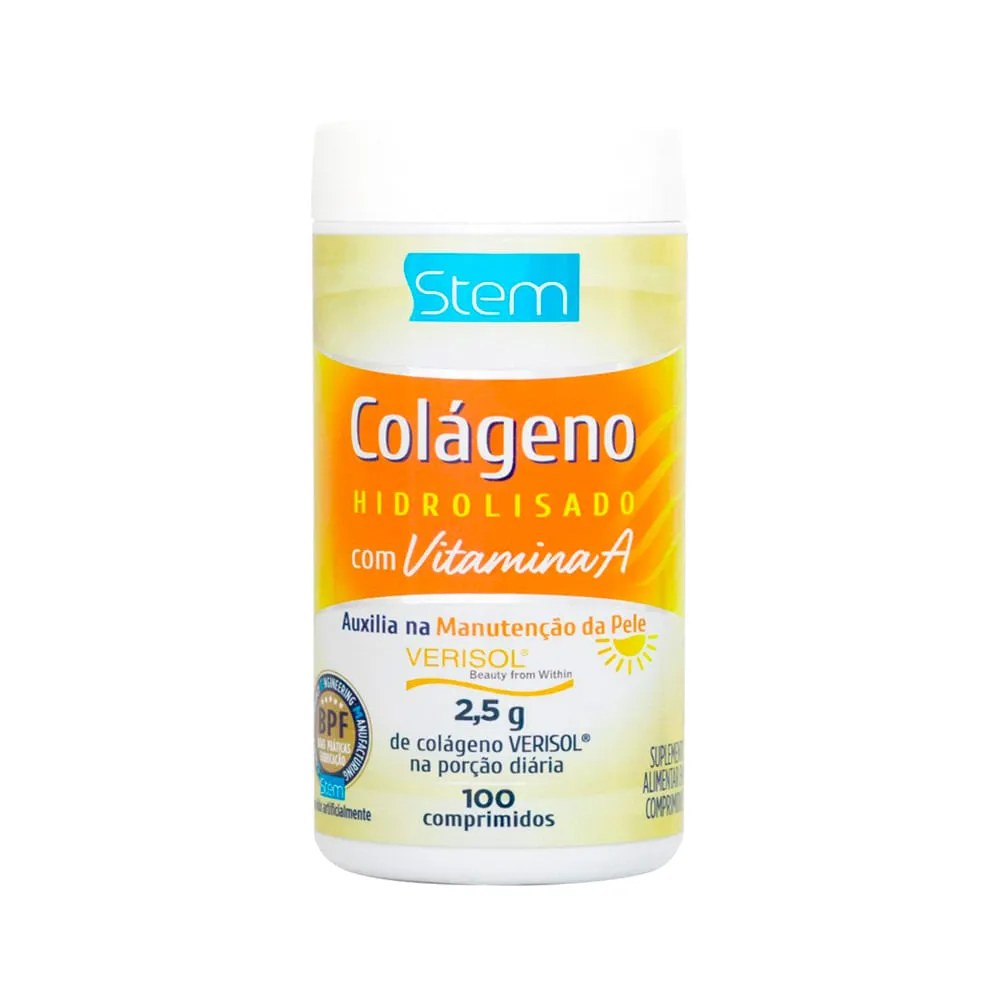 Colageno Hidrolisado + Vitamina A Com 100 Comprimidos Stem — foto do produto em fundo branco