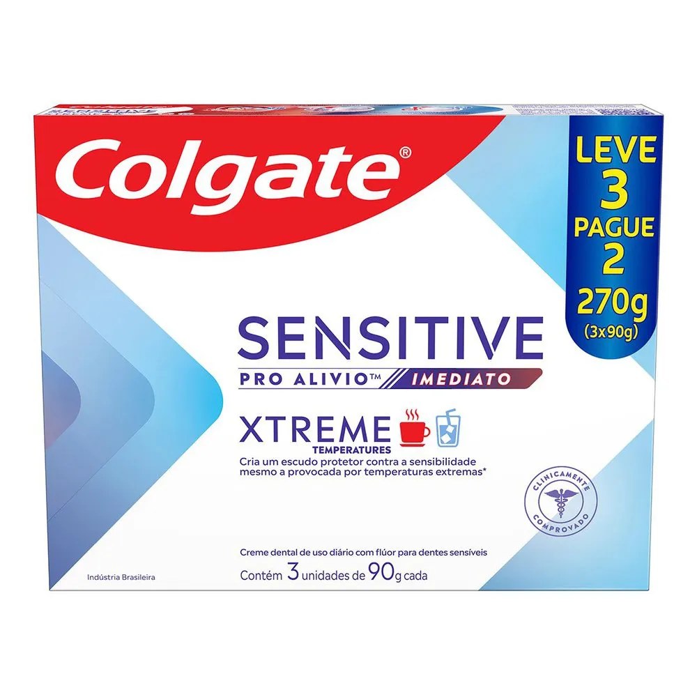 Creme Dental Colgate Sensitive Pro Alívio Imediato Xtreme 90g 3 Unidades — foto do produto em fundo branco