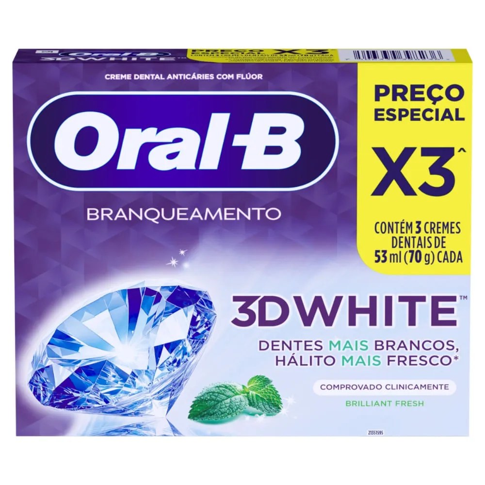 Creme Dental Oral-b 3d White Brilliant Fresh Leve Mais Pague Menos 70g — foto do produto em fundo branco