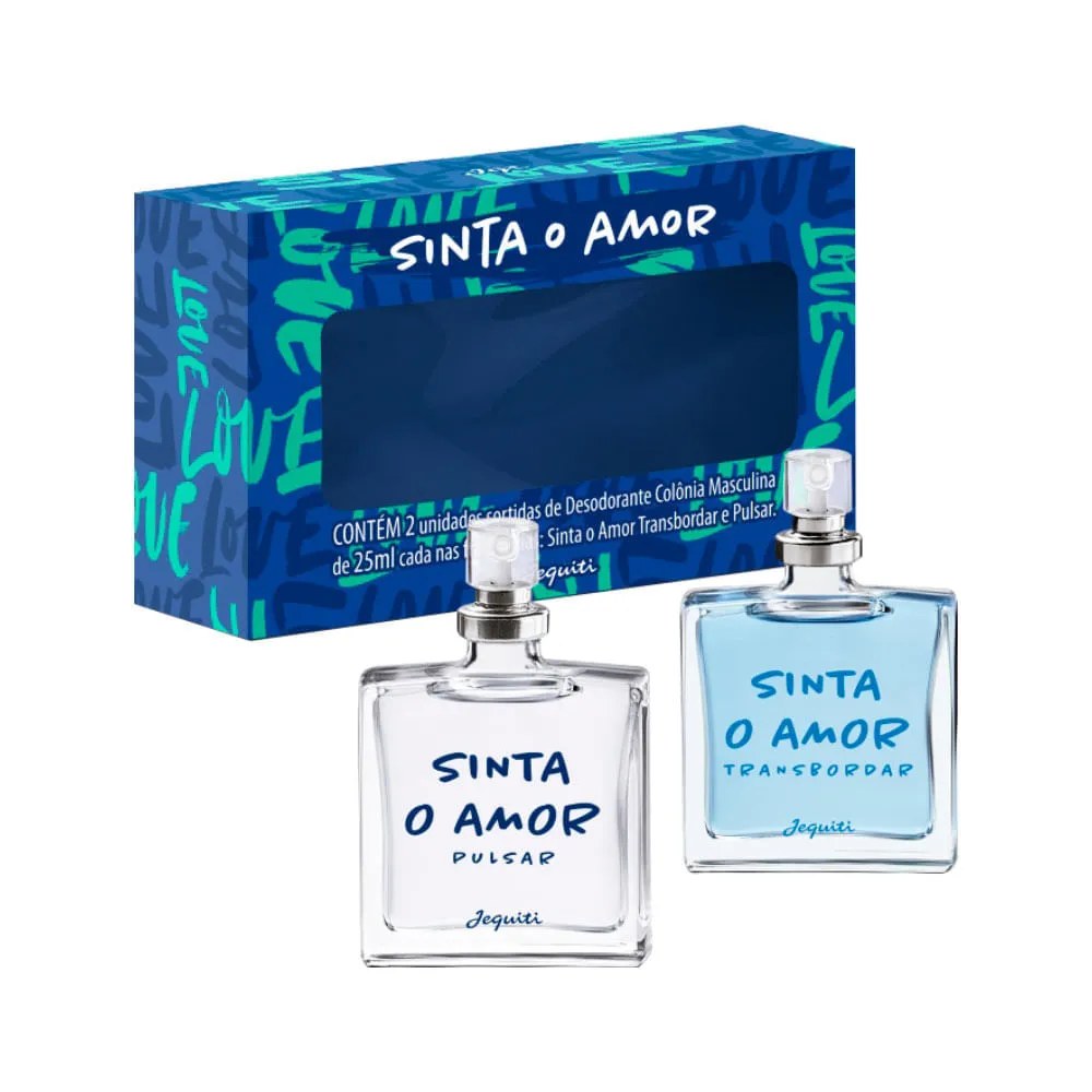 Deo Colonia Jequiti Sinta O Amor Masculino 25ml Transbordar + 25ml Pulsar — foto do produto em fundo branco