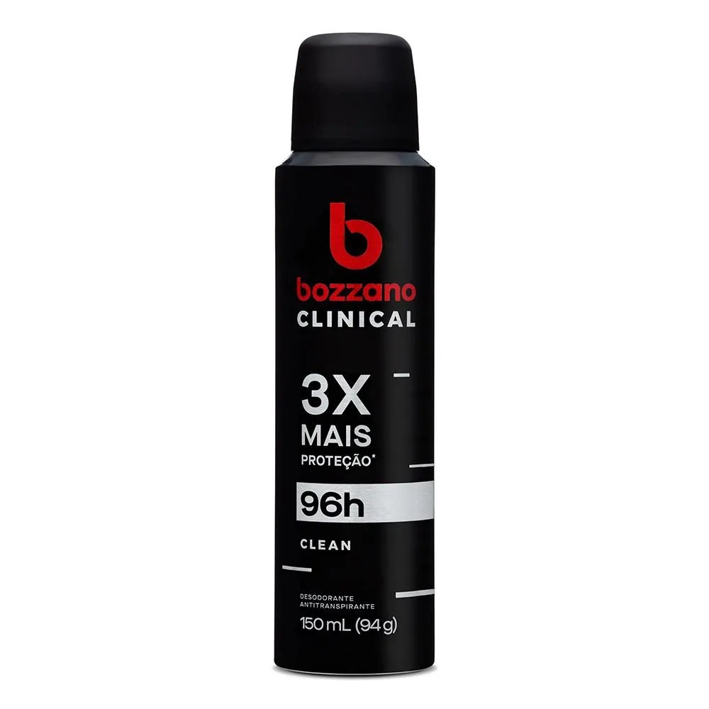Desodorante Bozzano Masculino Clinical 150ml Aerossol Clean — foto do produto em fundo branco