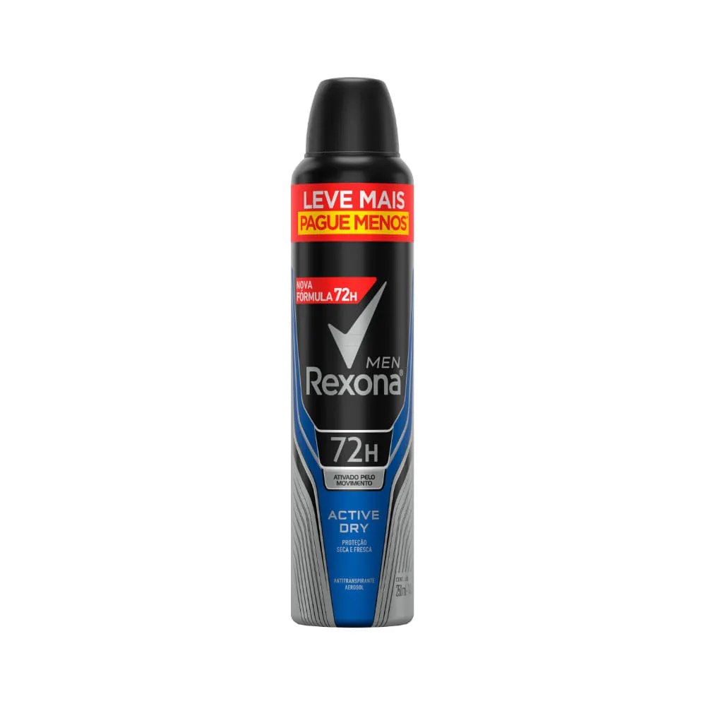 Desodorante Rexona Masculino 250ml Leve+pague- Aerossol Active Dry Especial — foto do produto em fundo branco