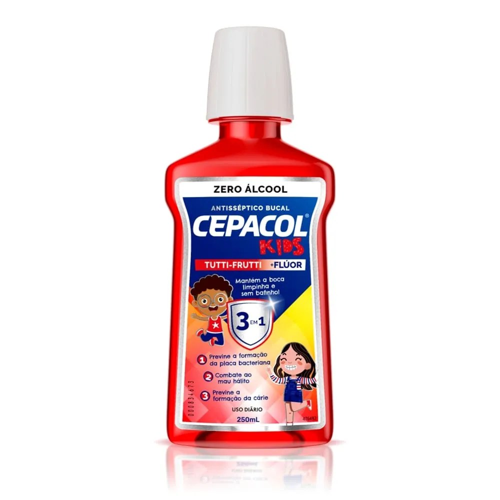 Enxaguante Bucal Cepacol Kids Sem Álcool Tutti-frutti 250ml — foto do produto em fundo branco