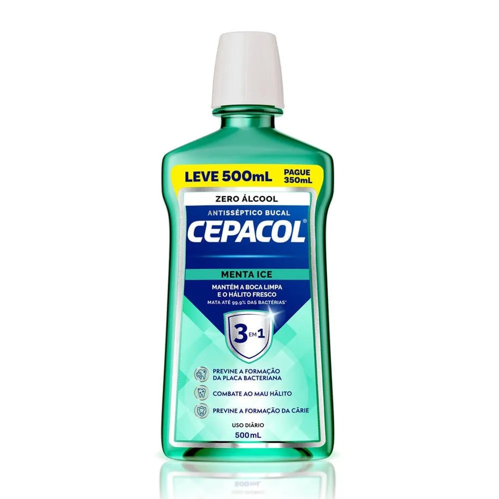 Enxaguante Bucal Cepacol Menta Ice Sem Álcool 500ml — foto do produto em fundo branco