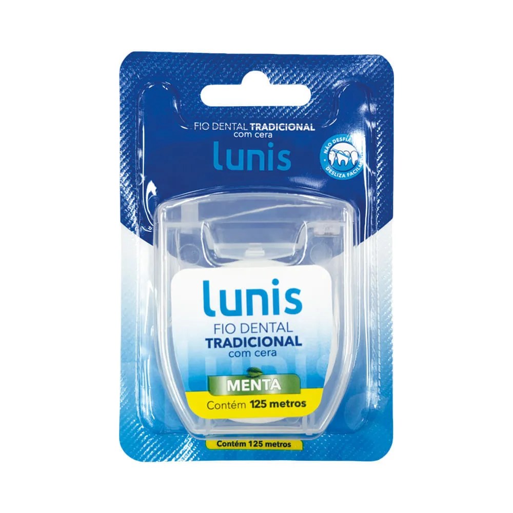Fio Dental Encerado Lunis Com 125 Metros Sabor Menta — foto do produto em fundo branco