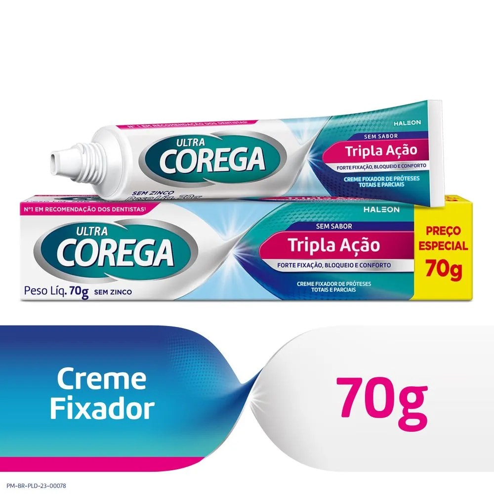 Fixador De Dentadura Ultra Corega 70gr Creme Tripla Acao Sem Sabor Especial — foto do produto em fundo branco