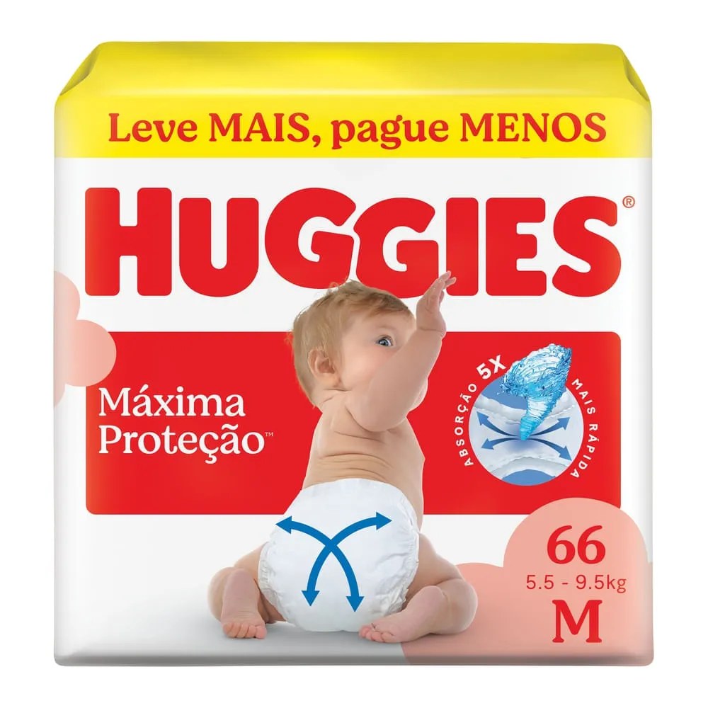 Fralda Huggies M Máxima Proteção 66 Unidades — foto do produto em fundo branco
