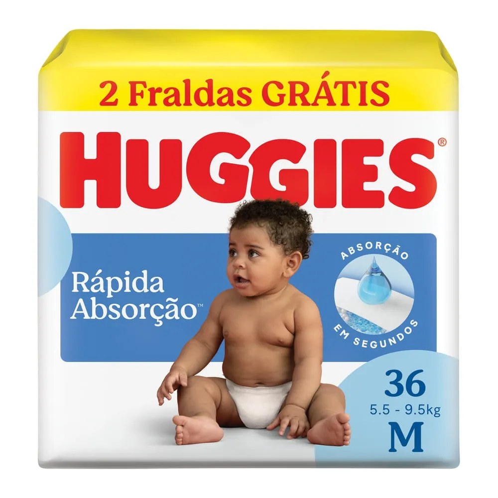 Fralda Huggies M Rápida Absorção 36 Unidades — foto do produto em fundo branco