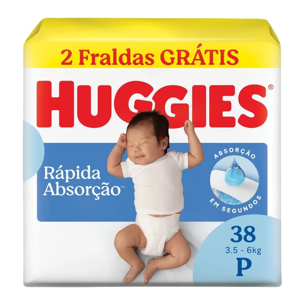 Fralda Huggies P Rápida Absorção 38 Unidades — foto do produto em fundo branco