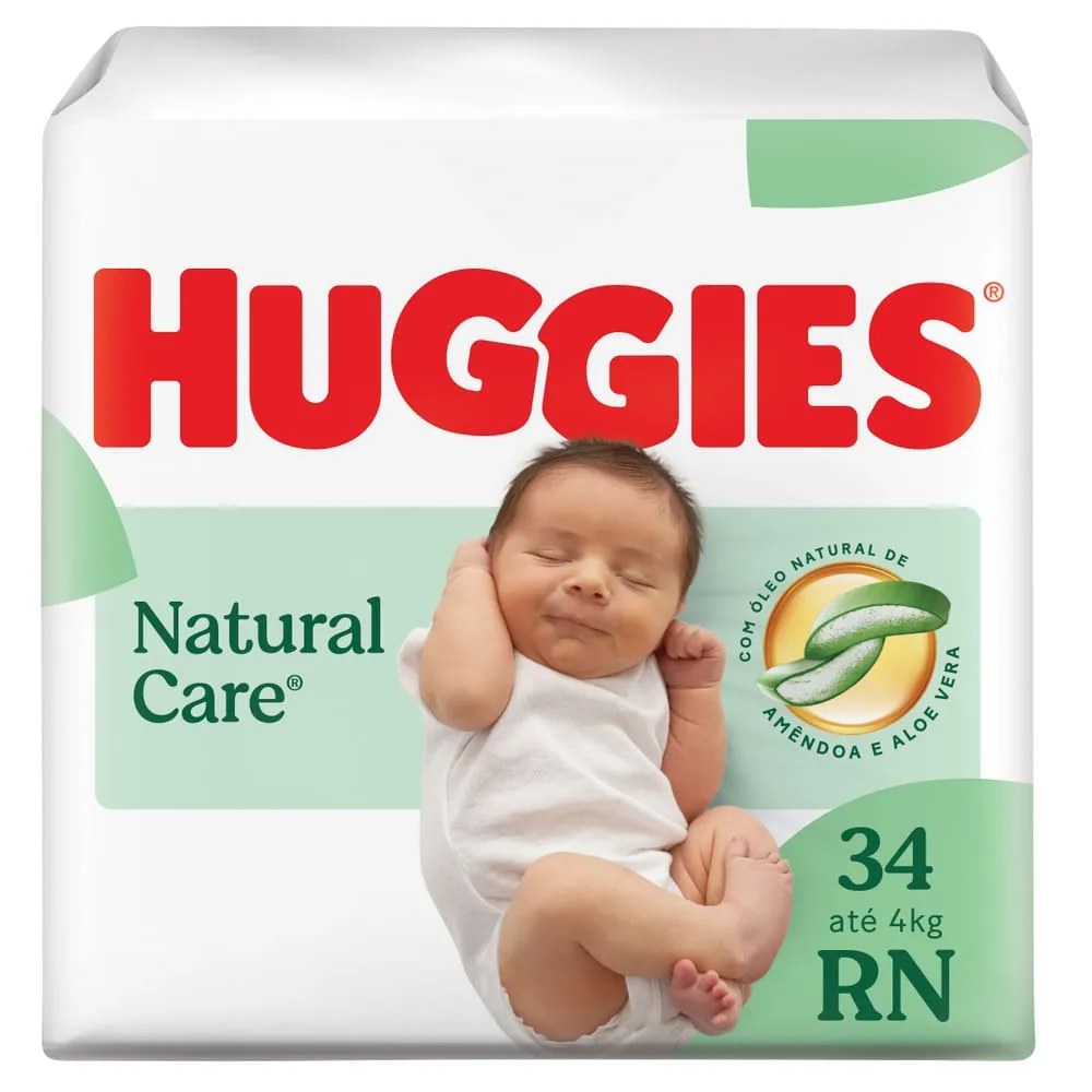 Fralda Huggies Rn Natural Care 34 Unidades — foto do produto em fundo branco