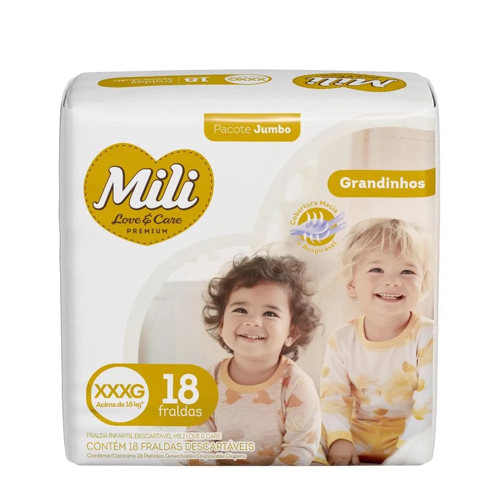 Fralda Mili Love Care Tamanho Xxxg Com 18 Unidades Jumbo — foto do produto em fundo branco