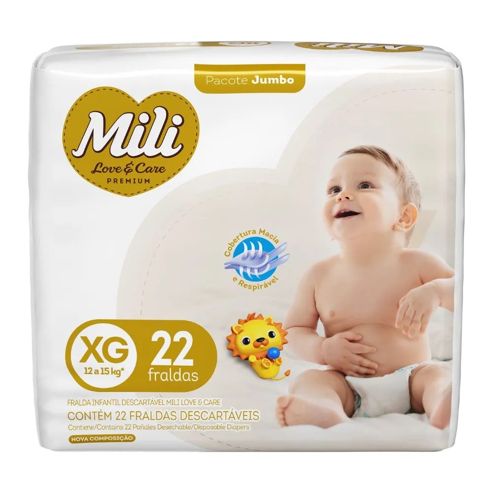 Fralda Mili Love E Care Xg Jumbo Com 22 Unidades — foto do produto em fundo branco