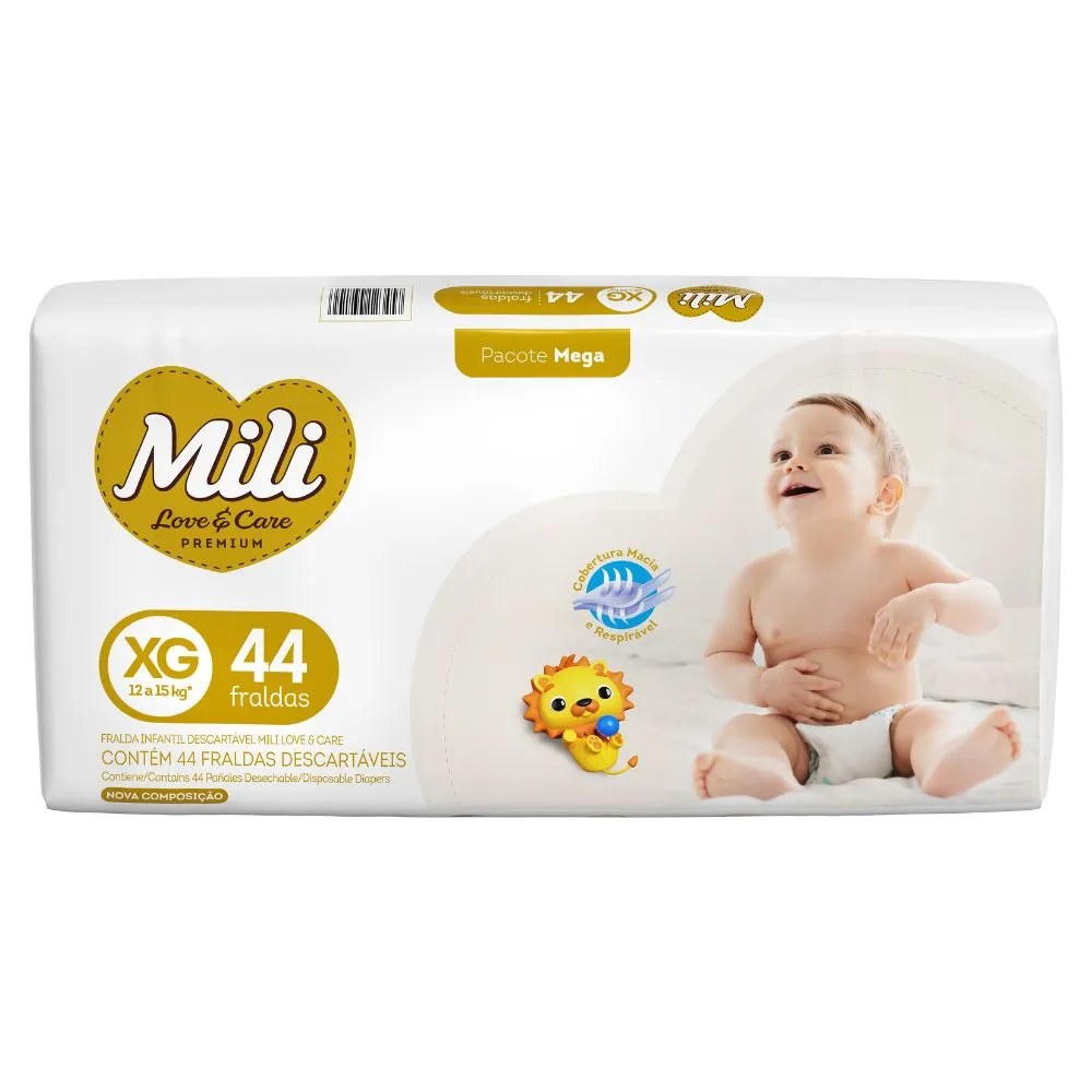 Fralda Mili Love E Care Xg Mega Com 44 Unidades — foto do produto em fundo branco
