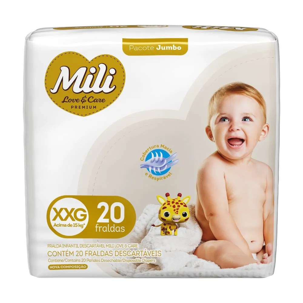 Fralda Mili Love E Care Xxg Jumbo Com 20 Unidades — foto do produto em fundo branco