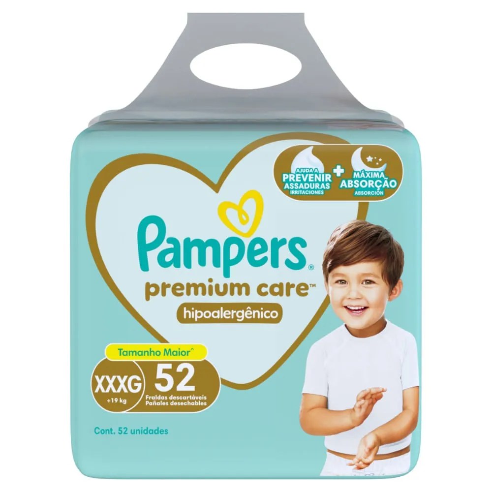 Fralda Pampers Premium Care Com 52 Unidades Tamanho Xxxg — foto do produto em fundo branco