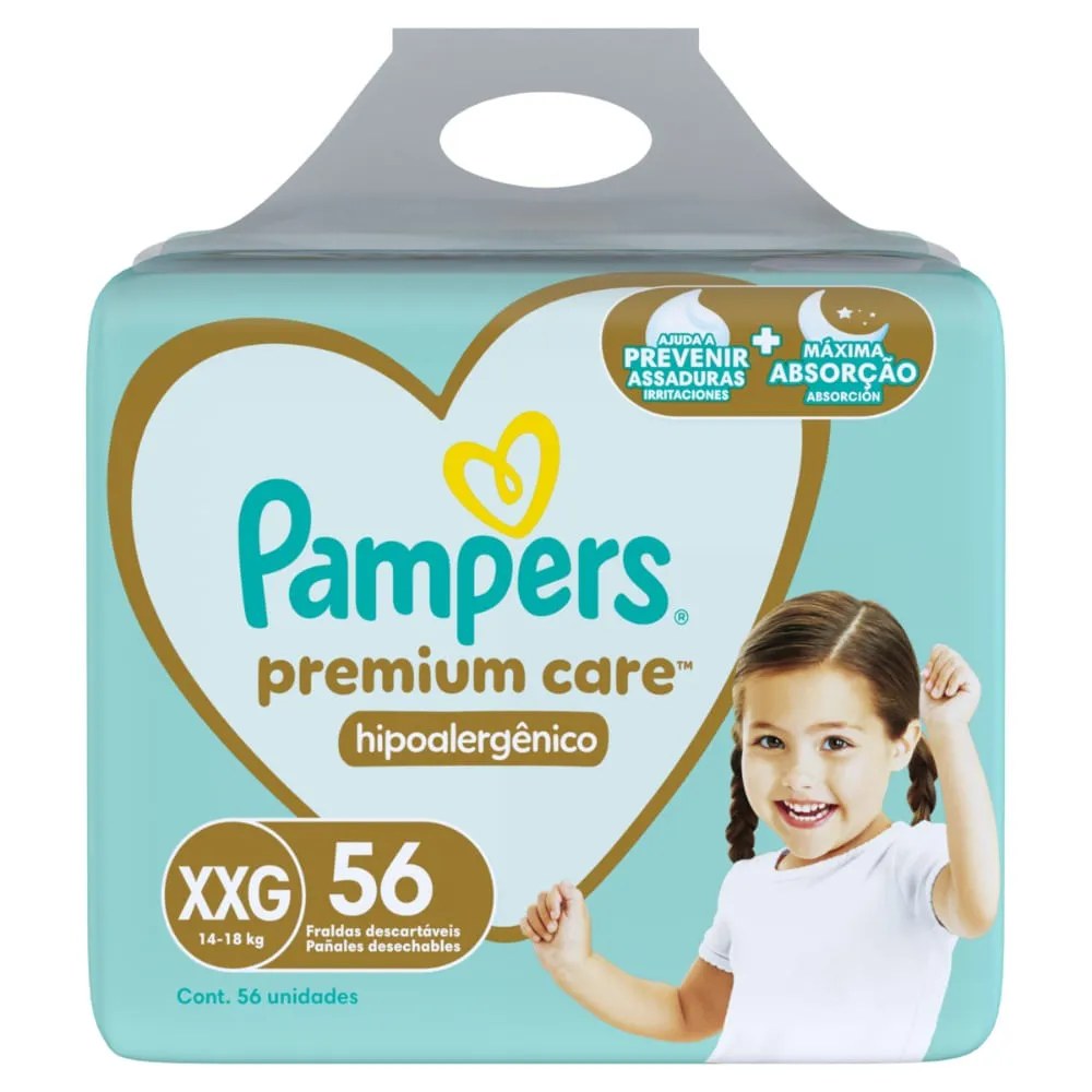 Fralda Pampers Premium Care Com 56 Unidades Tamanho Xxg — foto do produto em fundo branco