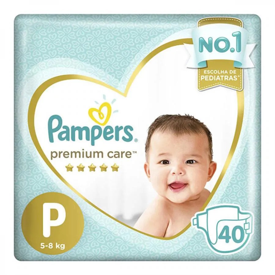 Fralda Pampers Premium Care P Mega Com 40 Unidades — foto do produto em fundo branco