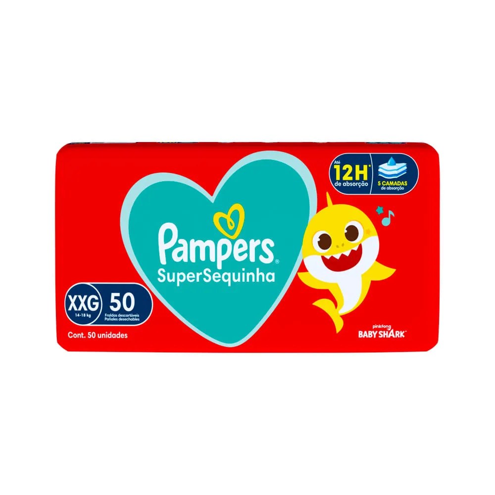 Fralda Pampers Supersequinha Baby Shark Xxg 50 Unidades — foto do produto em fundo branco