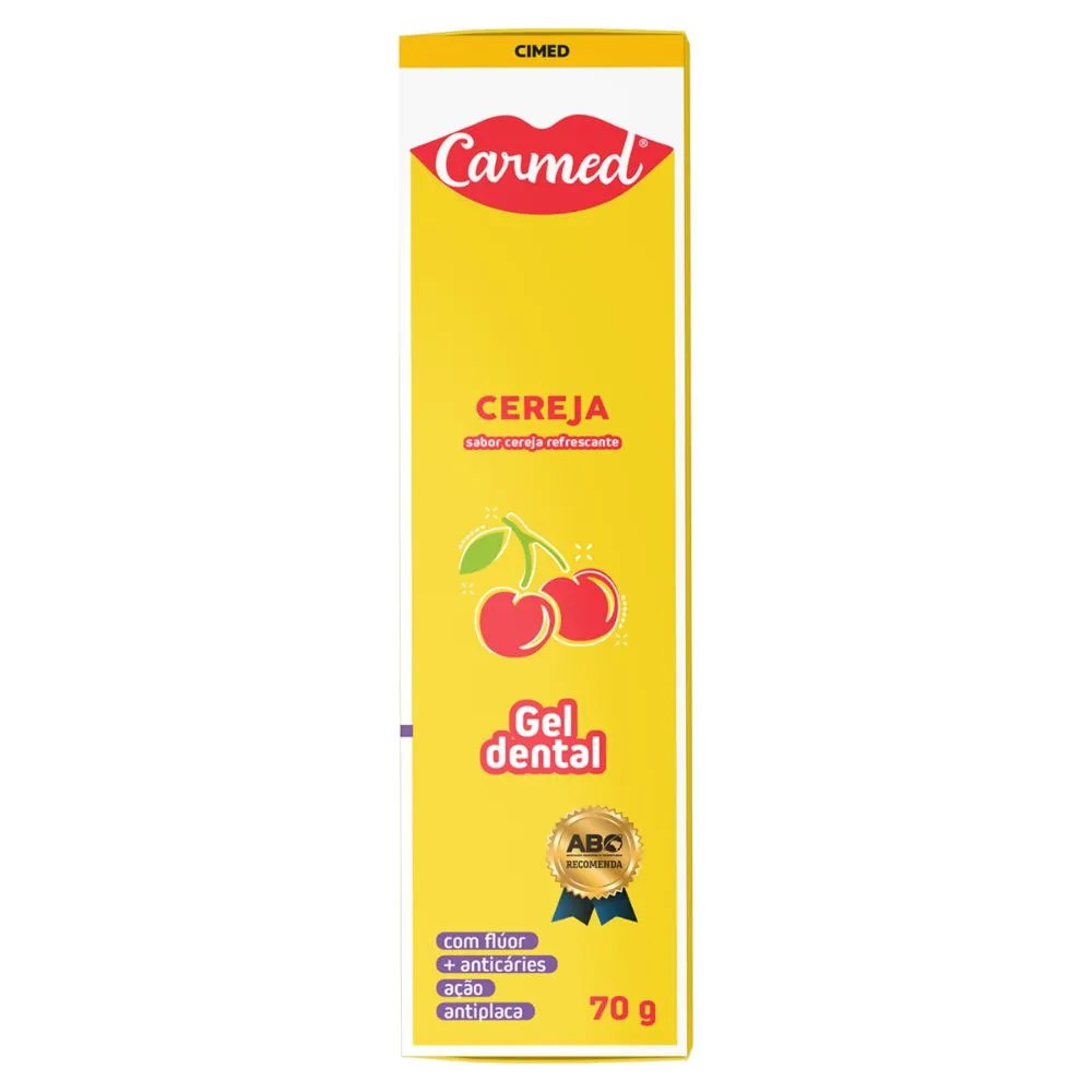 Gel Dental Carmed Cereja 70gr — foto do produto em fundo branco