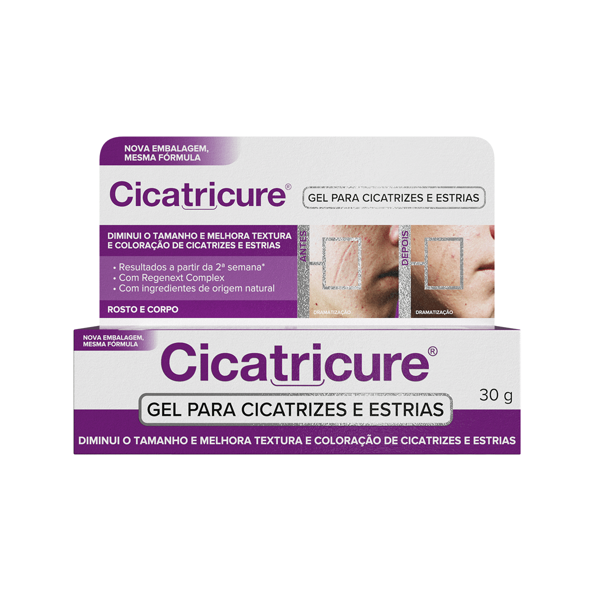 Gel Para Cicatrizes E Estrias Rosto E Corpo Cicatricure 30g — foto do produto em fundo branco