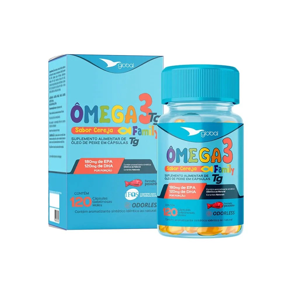 Global Omega 3 Family Com 120 Capsulas Cereja — foto do produto em fundo branco