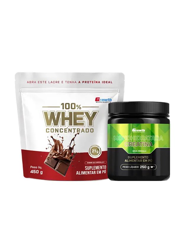 Kit Essencial - 100% Whey Protein Concentrado (450g) + Creatina Monohidratada (250g) — foto do produto em fundo branco