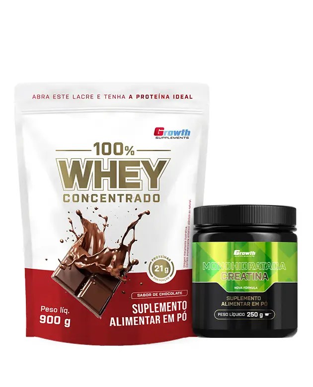 Kit Essencial - 100% Whey Protein Concentrado (900g) + Creatina Monohidratada (250g) — foto do produto em fundo branco