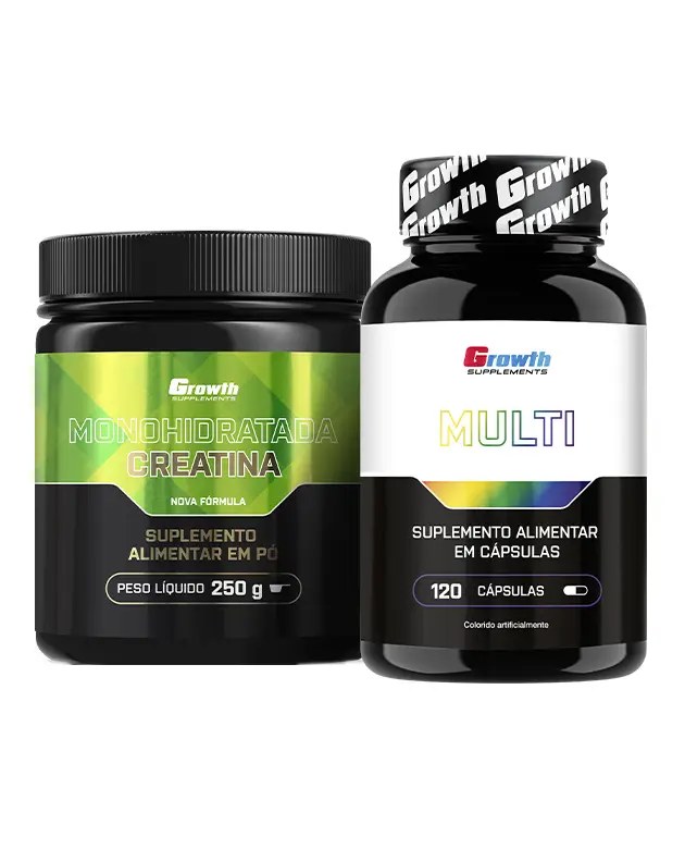 Kit Creatina Monohidratada 250g, Multivitamínico 120 caps — foto do produto em fundo branco