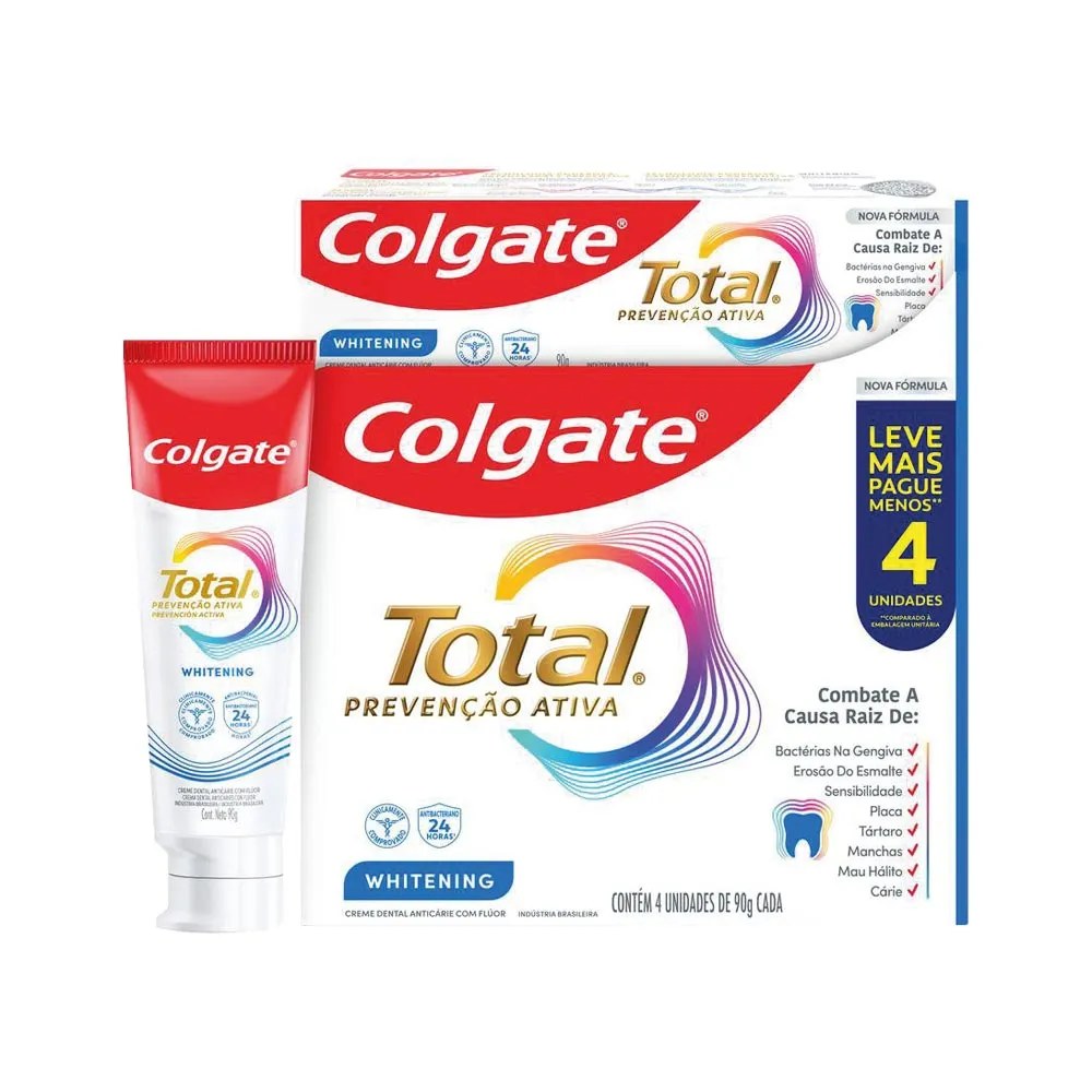 Kit Creme Dental Colgate Total Whitening 90gr Com 4 Unidades — foto do produto em fundo branco