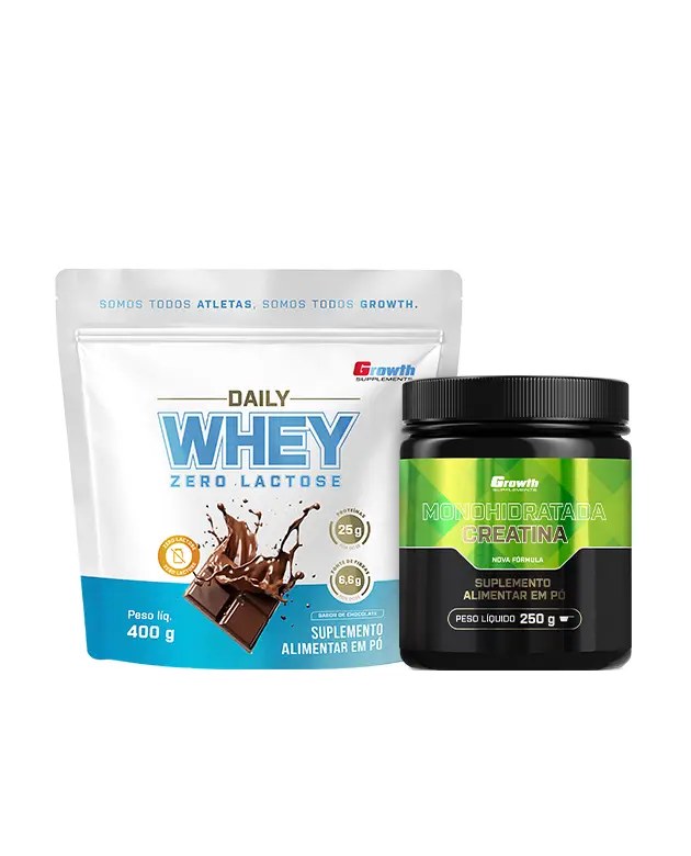 Kit Daily Whey Zero Lactose 400g e Creatina Monohidratada 250g — foto do produto em fundo branco