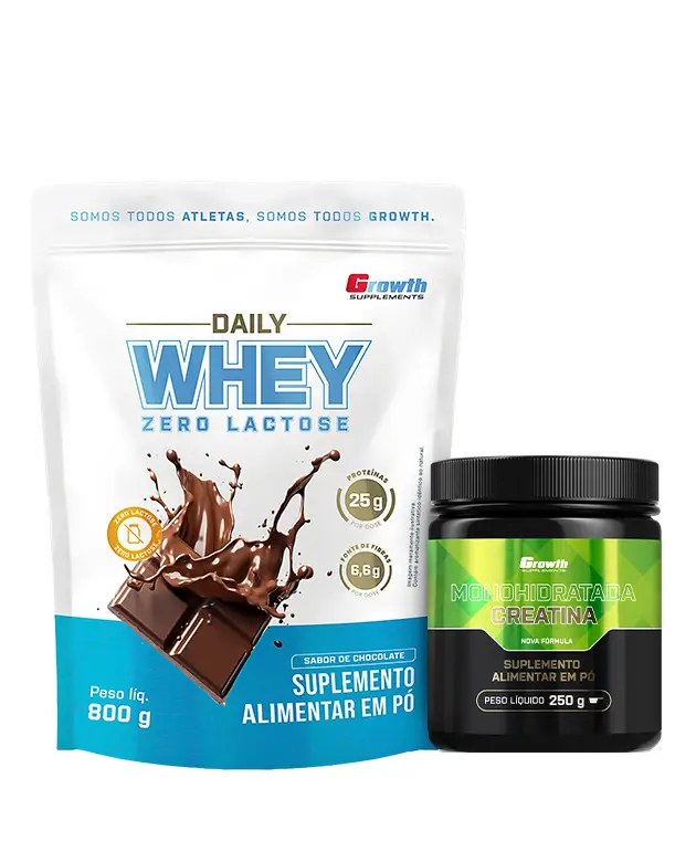 Kit Daily Whey Zero Lactose 800g e Creatina Monohidratada 250g — foto do produto em fundo branco