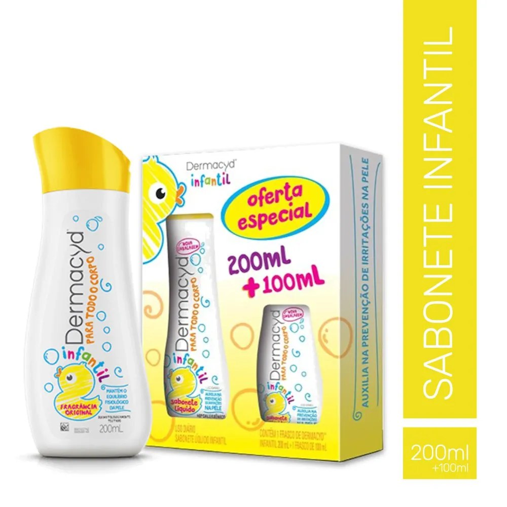 Kit Dermacyd Infantil Sabonete Líquido 200ml + Frasco 100ml — foto do produto em fundo branco