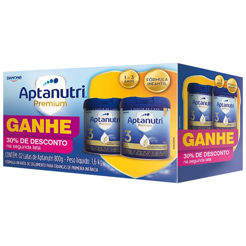 Kit Fórmula Infantil Aptanutri Premium 3 Com 2 Latas De 800g Cada — foto do produto em fundo branco