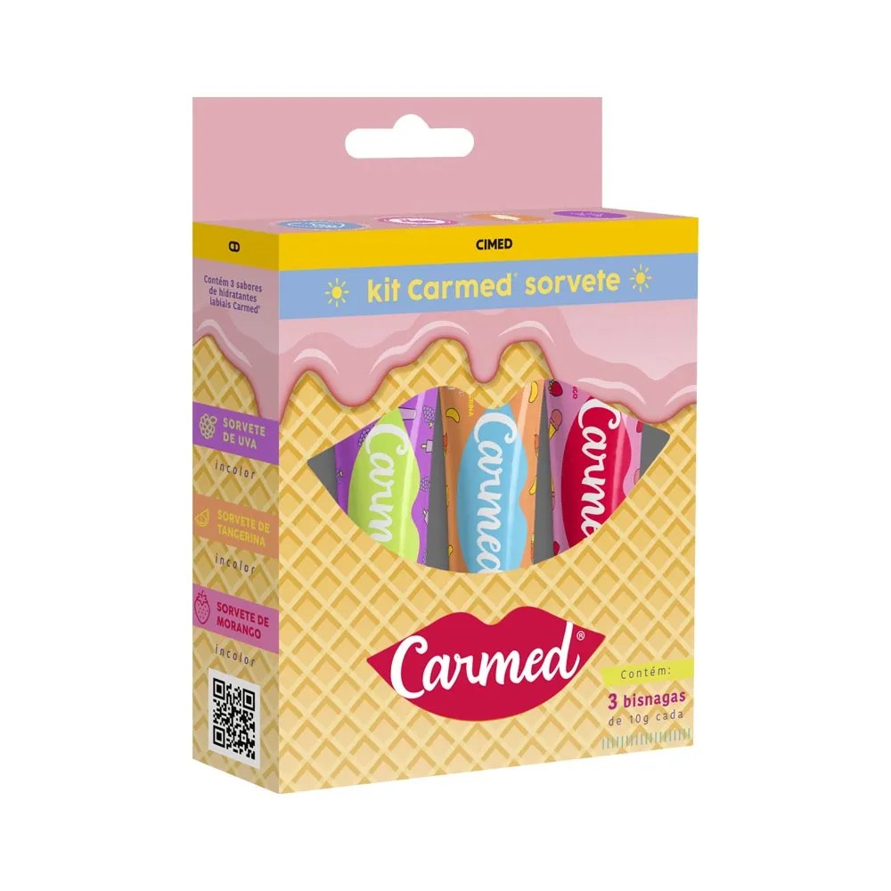 Kit Hidratante Labial Carmed Sorvete 10g 3 Unidades — foto do produto em fundo branco