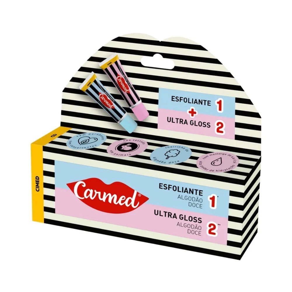 Kit Hidratante Labial Carmed Sos Algodão Doce Esfoliante 10g + Ultra Gloss 10g