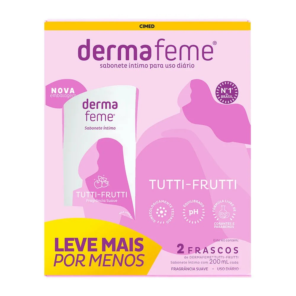 Kit Sabonete Liquido Intimo Dermafeme Tutti-frutti Com 2 Unidades 200ml Cada Especial — foto do produto em fundo branco