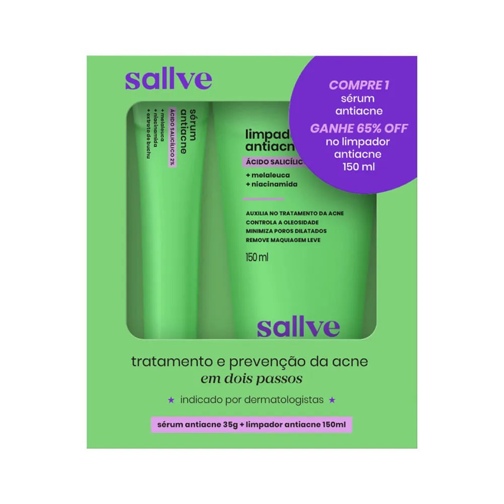 Kit Serum Antiacne 35gr + Limpador Antiacne 150ml Sallve Promocional — foto do produto em fundo branco