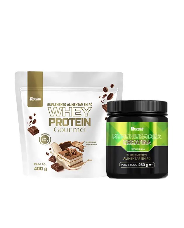 Kit Whey Gourmet 400g e Creatina Monohidratada 250g — foto do produto em fundo branco