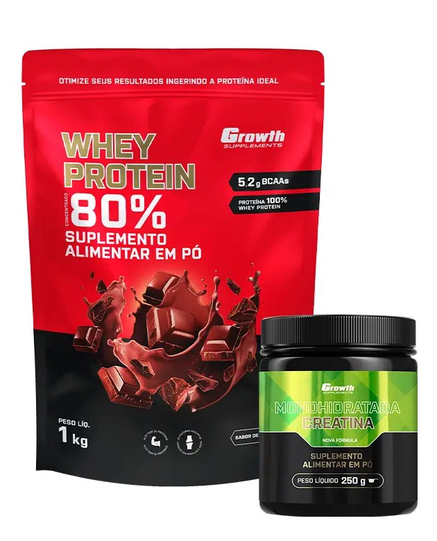 Kit Whey Protein Concentrado 1kg e Creatina Monohidratada 250g — foto do produto em fundo branco
